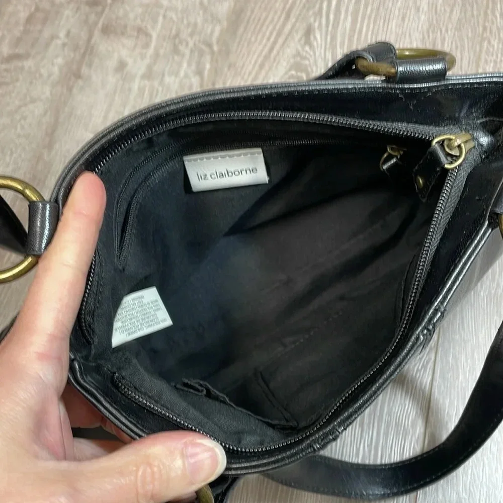 Liz Claiborne Shoulder Bag Purse Faux Leather Black